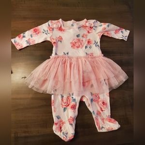 George 0-3 M floral Footed one piece outfit with Tutu style skirt attached, bows